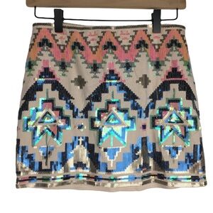 EXPRESS Mini Skirt Sequin Aztec Tribal Boho Southwestern New Year’s Eve Size XS